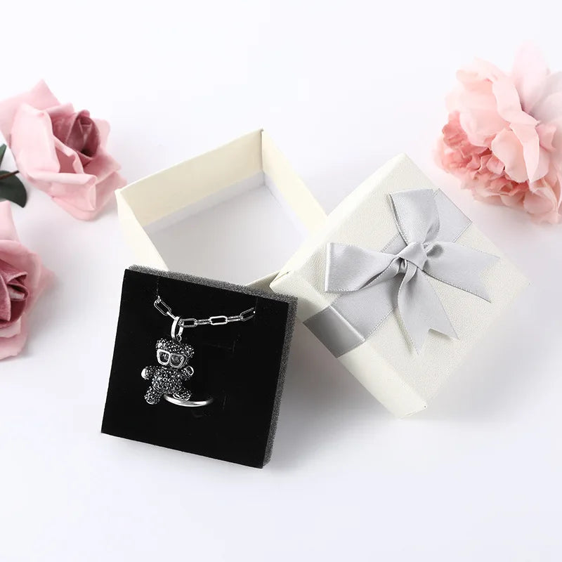 Simple Bow-knot Square Jewelry Box Wedding Gift Package Earrings Ring Storage Necklace Organizer Case Bracelet Display Holder