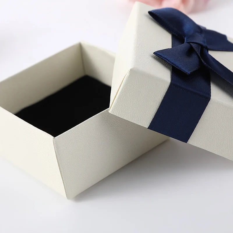 Simple Bow-knot Square Jewelry Box Wedding Gift Package Earrings Ring Storage Necklace Organizer Case Bracelet Display Holder