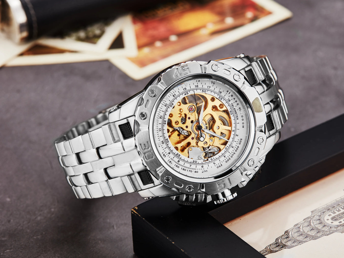 Top Luxury Business Golden Mechanical Wristwatch Men's Mechanical Watch Stainless Steel Strap Gift 20021 best selling products