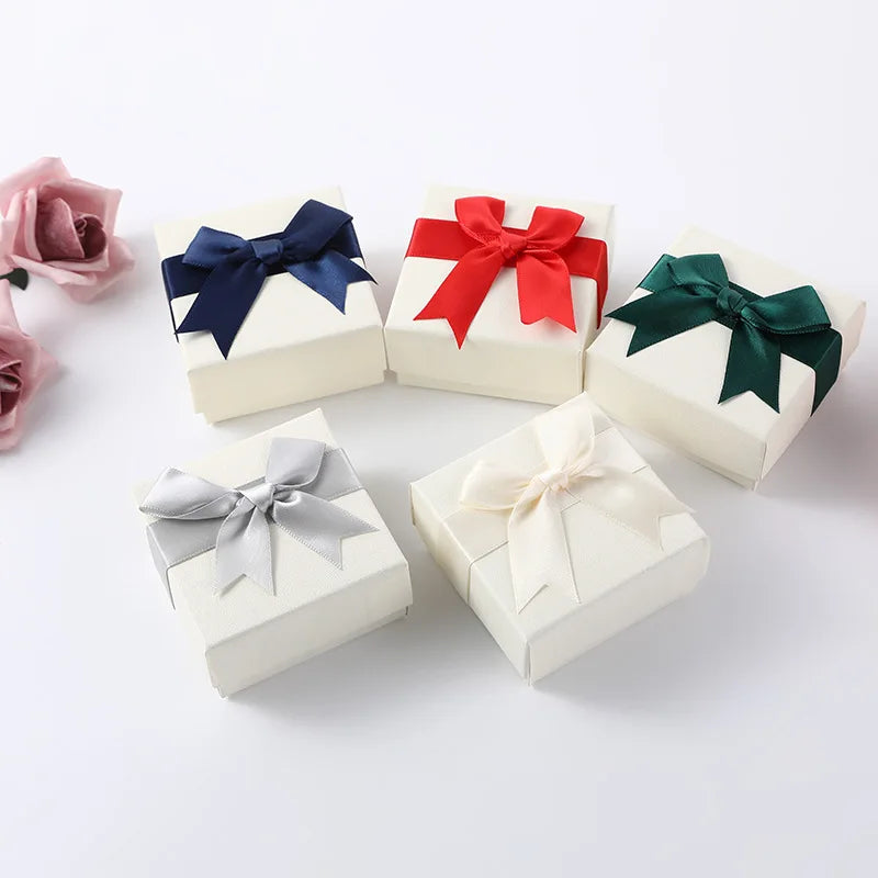 Simple Bow-knot Square Jewelry Box Wedding Gift Package Earrings Ring Storage Necklace Organizer Case Bracelet Display Holder