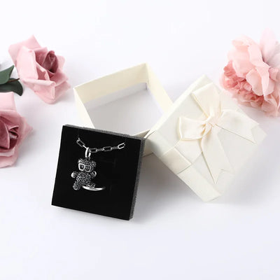 Simple Bow-knot Square Jewelry Box Wedding Gift Package Earrings Ring Storage Necklace Organizer Case Bracelet Display Holder