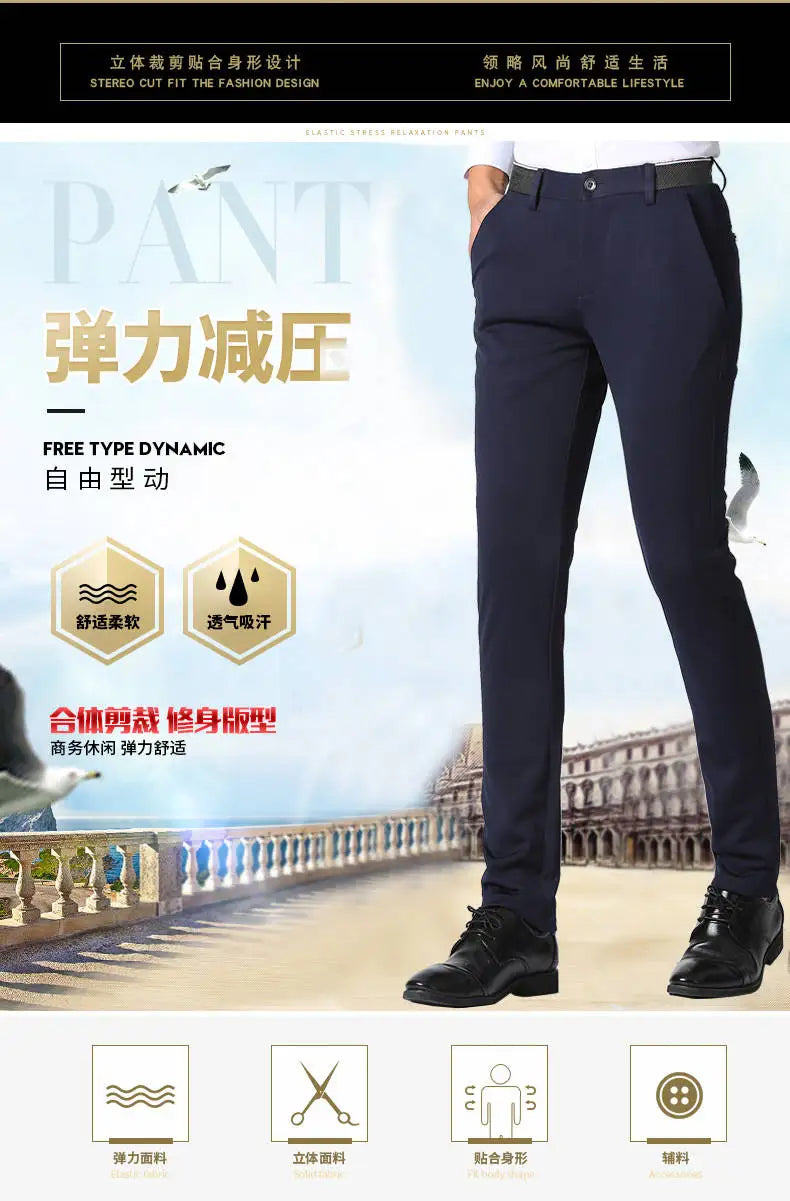 2019 Official Business Casual Suit Pants For Men Fashion Long Pants Male Cotton Solid Wedding Dress Slim Fit Plus Big Size 28-40