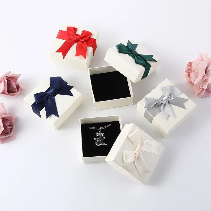 Simple Bow-knot Square Jewelry Box Wedding Gift Package Earrings Ring Storage Necklace Organizer Case Bracelet Display Holder