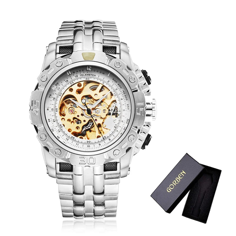 Top Luxury Business Golden Mechanical Wristwatch Men's Mechanical Watch Stainless Steel Strap Gift 20021 best selling products