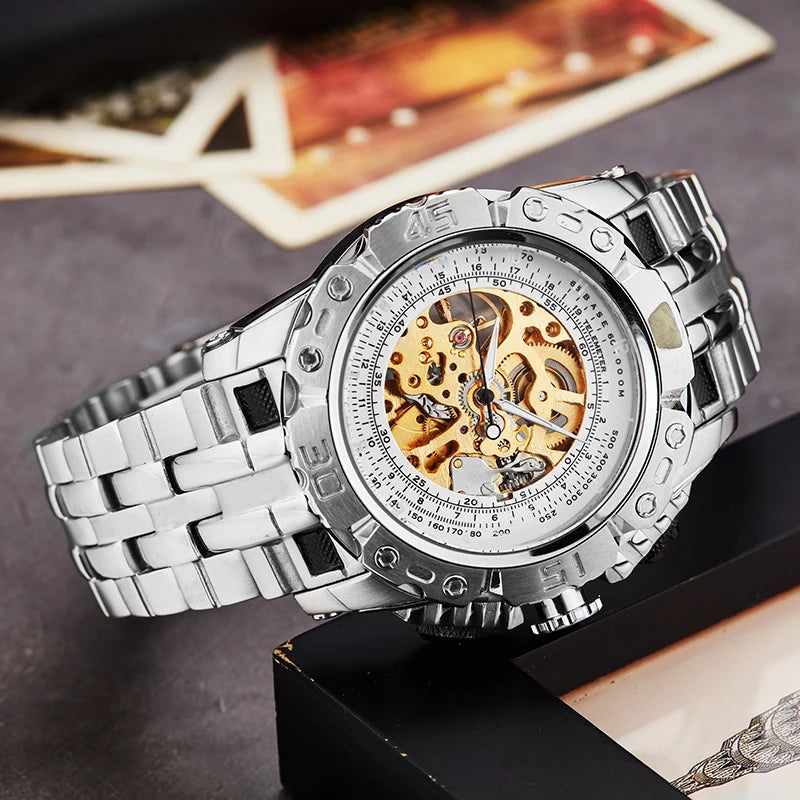 Top Luxury Business Golden Mechanical Wristwatch Men's Mechanical Watch Stainless Steel Strap Gift 20021 best selling products