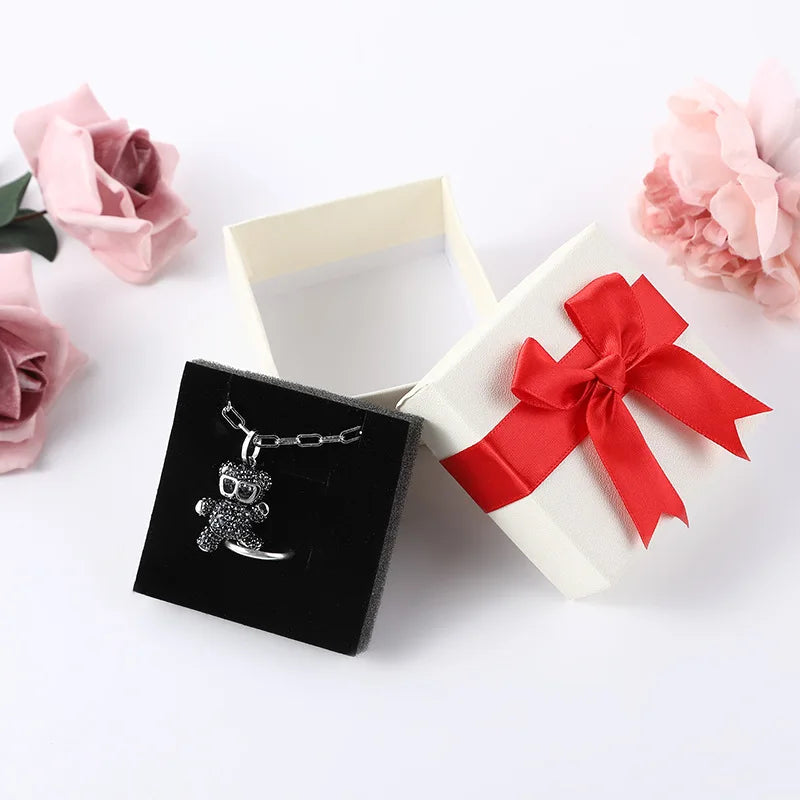 Simple Bow-knot Square Jewelry Box Wedding Gift Package Earrings Ring Storage Necklace Organizer Case Bracelet Display Holder