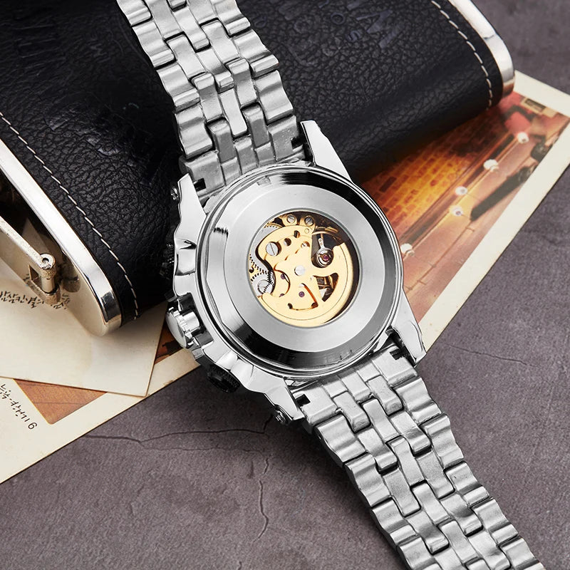 Top Luxury Business Golden Mechanical Wristwatch Men's Mechanical Watch Stainless Steel Strap Gift 20021 best selling products