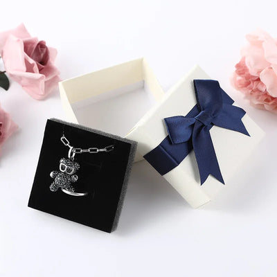 Simple Bow-knot Square Jewelry Box Wedding Gift Package Earrings Ring Storage Necklace Organizer Case Bracelet Display Holder