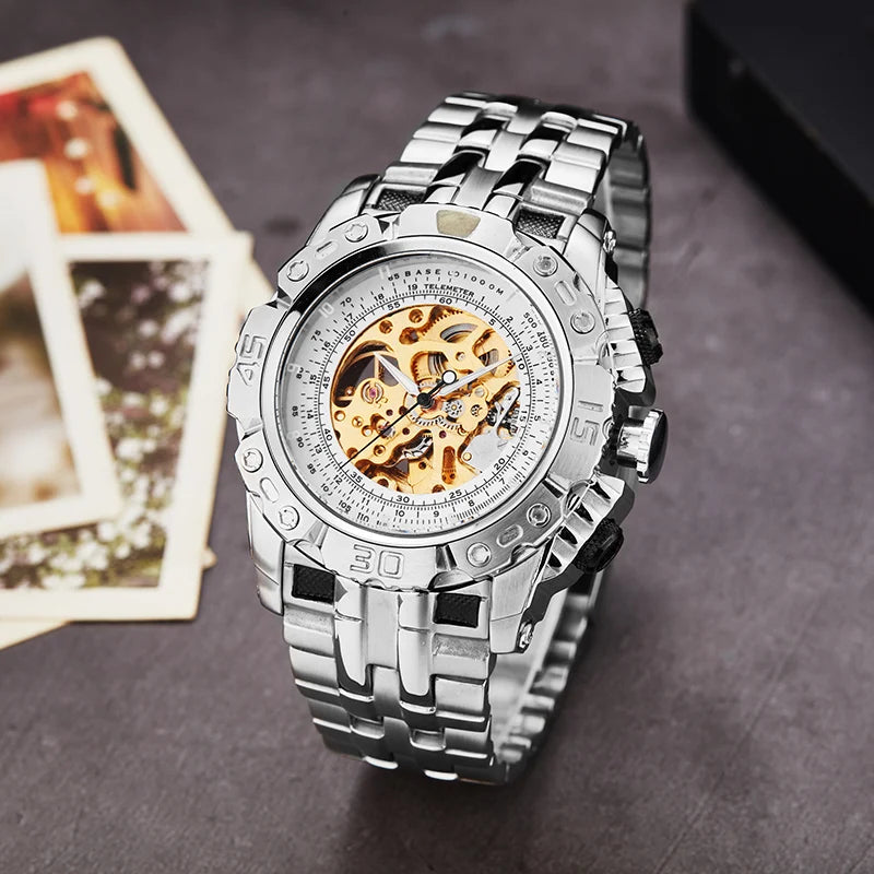 Top Luxury Business Golden Mechanical Wristwatch Men's Mechanical Watch Stainless Steel Strap Gift 20021 best selling products