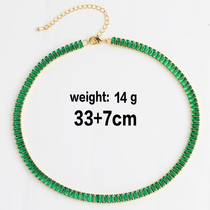 Green CZ Choker Tennis Chain Necklace For Women Luxury AAA+ Cubic Zircon Short Iced Out Hip Pop Neck Accessories Jewelry