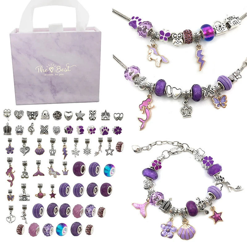 1set Jewerly Making Kit Charm Bracelet Necklaces Present  Alloy Beads Set DIY Child Bracelet With Package Bag