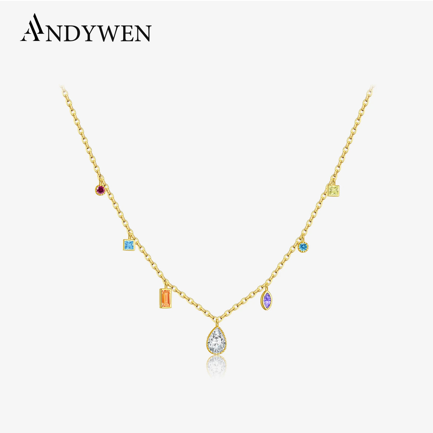 ANDYWEN Winter 925 Sterling Silver Gold Luxury Zircon Charm Long Chain Choker Necklace Jewelry Gift Fashion Fine Jewels Neck