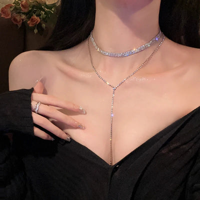 Super flash tassel necklace women's light luxury niche design breast chain high-grade collarbone chain neck chain