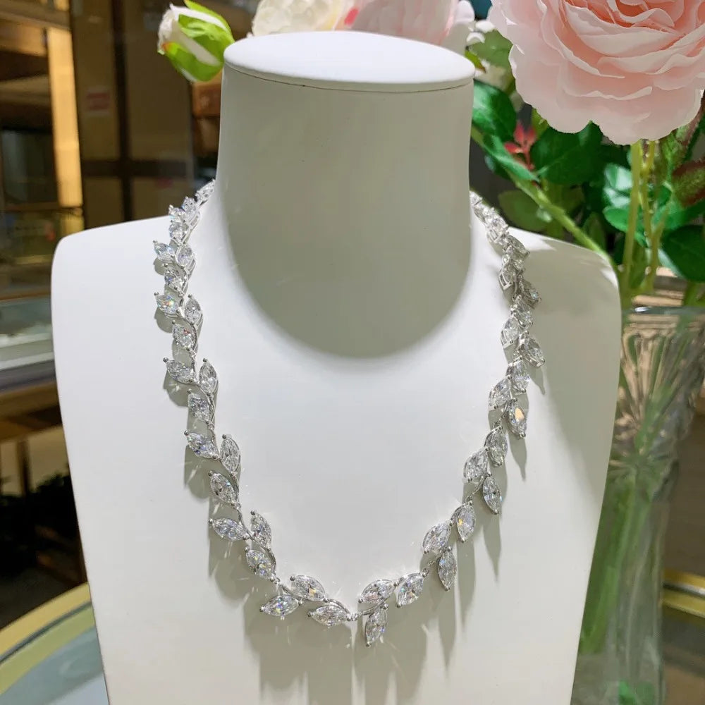 Houtros 48ct Marquise Full Moissanite Diamond Necklace 925 Sterling Silver Leaf Chokers Wedding Neck Chain Party Luxury Jewelry