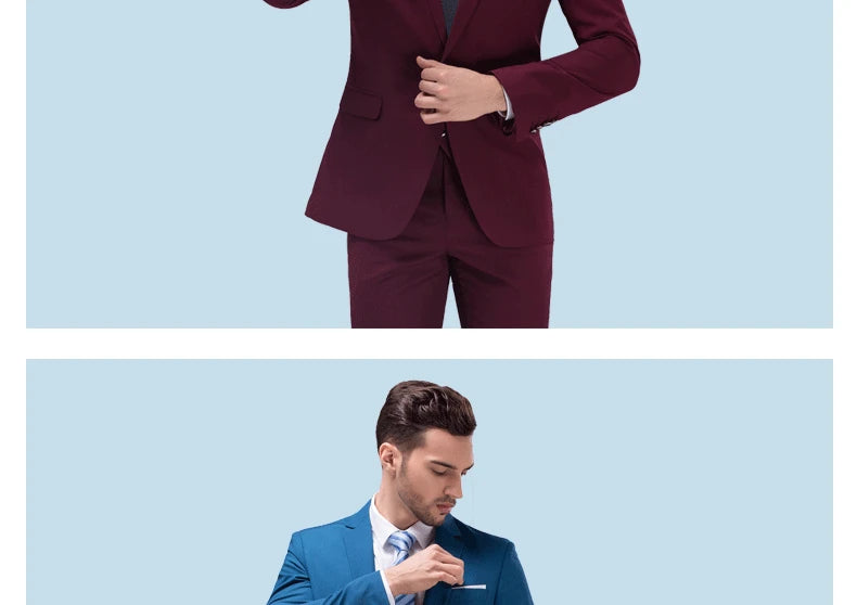 ( Jackets + Pants ) Blazer Trousers Fashion Solid Color Men's Casual Official Office Business Suit Bride's Wedding Dress Party