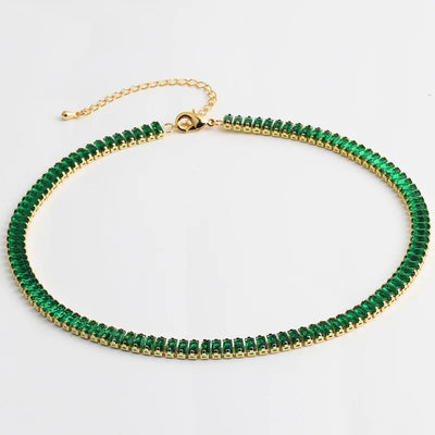 Green CZ Choker Tennis Chain Necklace For Women Luxury AAA+ Cubic Zircon Short Iced Out Hip Pop Neck Accessories Jewelry