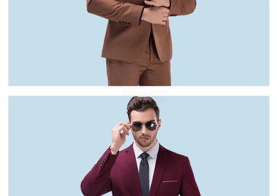 ( Jackets + Pants ) Blazer Trousers Fashion Solid Color Men's Casual Official Office Business Suit Bride's Wedding Dress Party