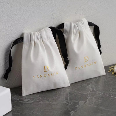 Custom Logo Luxury Suede Drawstring Package Jewelry Bag with Black Ribbons Jewelry Pouch Necklace Bracelet Earrings Storage Bag