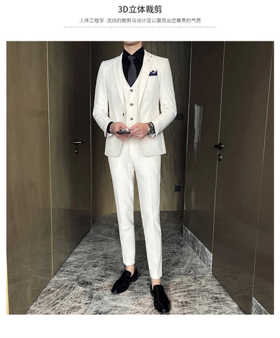 ( Jacket + Vest + Pants ) High -end Brand Official Business Solid Color Casual Suit Three -piece Suit  Groom Wedding Gown Jacket