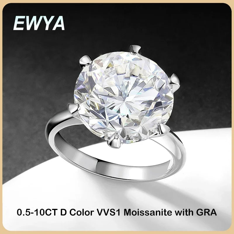 EWYA GRA Certified 0.5-10CT D Color Moissanite Solitaire Engagement Rings for Women Silver 925 Wedding Bridal Big Diamond Band