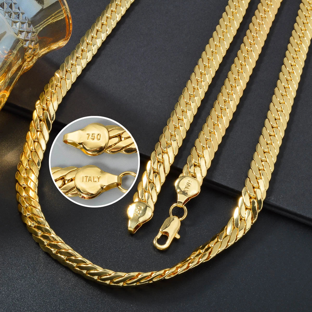 Fashion luxury Italy 750 18k gold plated Copper Link Snake Chain Necklace For Man Jewelry Women Neck Accessories Party Gift