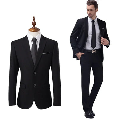 ( Jackets + Pants ) Blazer Trousers Fashion Solid Color Men's Casual Official Office Business Suit Bride's Wedding Dress Party