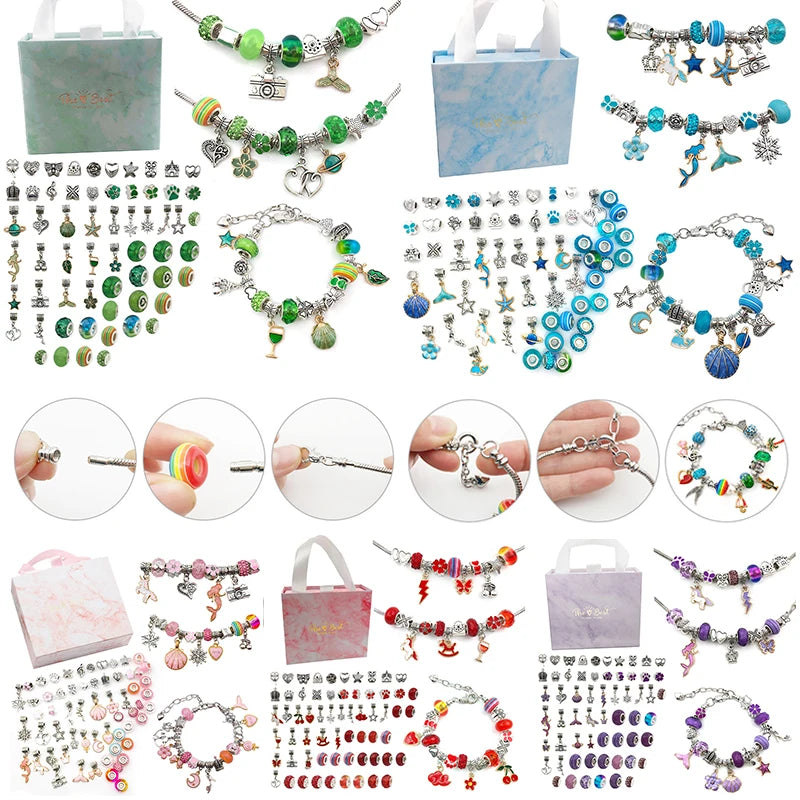 1set Jewerly Making Kit Charm Bracelet Necklaces Present  Alloy Beads Set DIY Child Bracelet With Package Bag