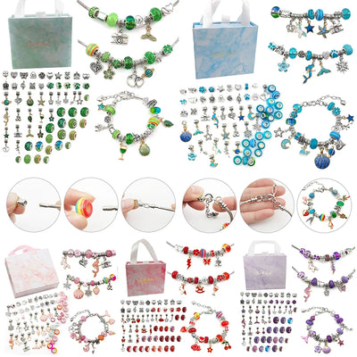 1set Jewerly Making Kit Charm Bracelet Necklaces Present  Alloy Beads Set DIY Child Bracelet With Package Bag