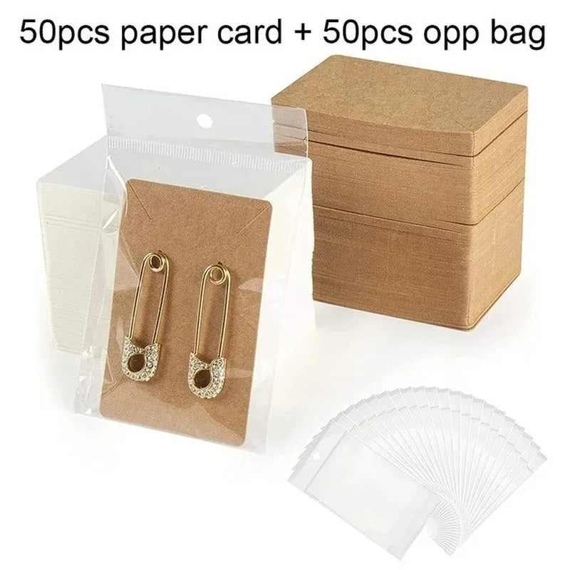 100pcs/Lot Earrings Necklaces Display Card Cardboard Jewelry Earring Package Packaging Cardboard Hang Tag Card Paper Opp Bag Set