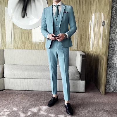 ( Jacket + Vest + Pants ) High -end Brand Official Business Solid Color Casual Suit Three -piece Suit  Groom Wedding Gown Jacket