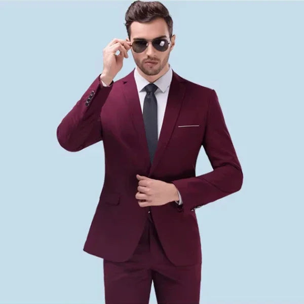 ( Jackets + Pants ) Blazer Trousers Fashion Solid Color Men's Casual Official Office Business Suit Bride's Wedding Dress Party