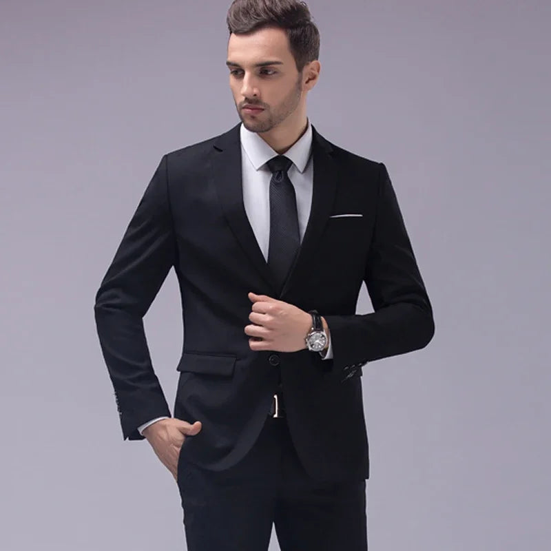 ( Jackets + Pants ) Blazer Trousers Fashion Solid Color Men's Casual Official Office Business Suit Bride's Wedding Dress Party