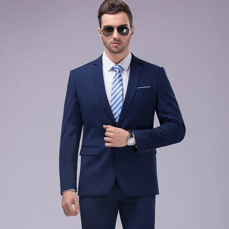 ( Jackets + Pants ) Blazer Trousers Fashion Solid Color Men's Casual Official Office Business Suit Bride's Wedding Dress Party