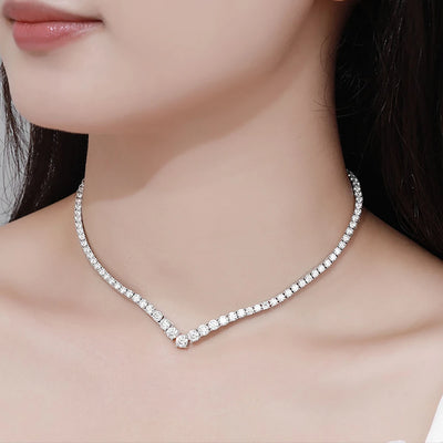 Serenity Day D Color V-shaped Full Moissanite Necklace S925 Sterling Silver Plate Pt950 Luxury Banquet Lock Neck Chain Wholesale