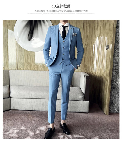 ( Jacket + Vest + Pants ) High -end Brand Official Business Solid Color Casual Suit Three -piece Suit  Groom Wedding Gown Jacket