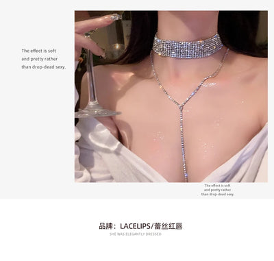 Super flash tassel necklace women's light luxury niche design breast chain high-grade collarbone chain neck chain