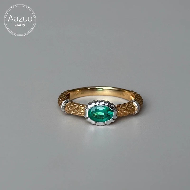 Aazuo Ins Real Solid 18K Yellow Gold Real Diamonds Natural Emerald 0.46 Rings Gifted for Women  Au750