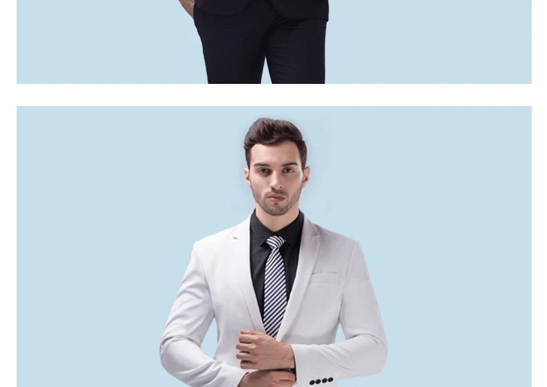 ( Jackets + Pants ) Blazer Trousers Fashion Solid Color Men's Casual Official Office Business Suit Bride's Wedding Dress Party