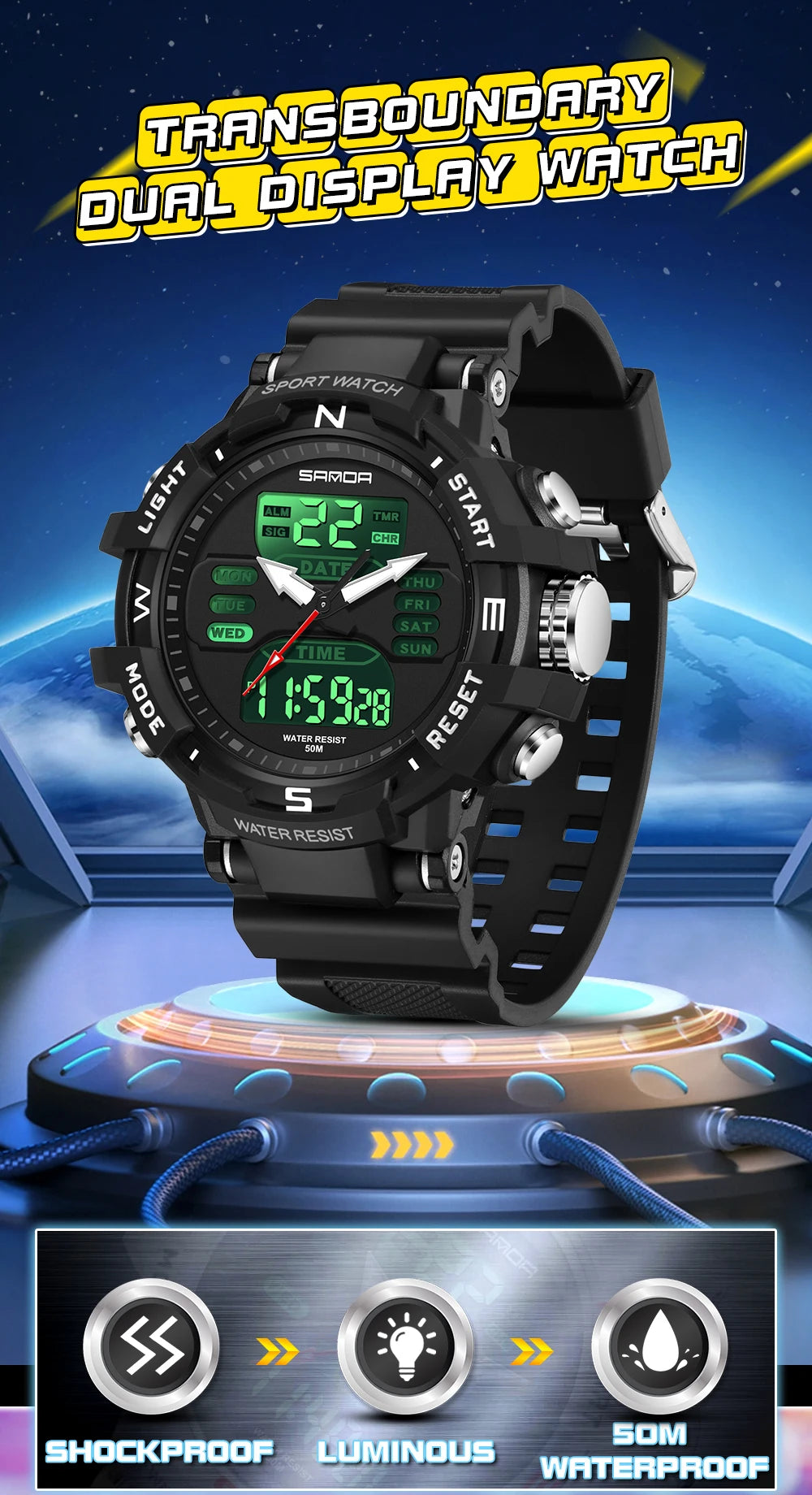 SANDA Chic Libra watch Exercise Trendy Waterproof Electronic Watch Best-Selling Handsome Cool Man Watch Military multifunctional