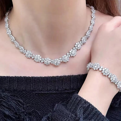 Flower Full Moissanite Diamond Necklaces with Gra Certificate 925 Silver Neckchain for Women Bride Wedding Luxury Jewelry Set