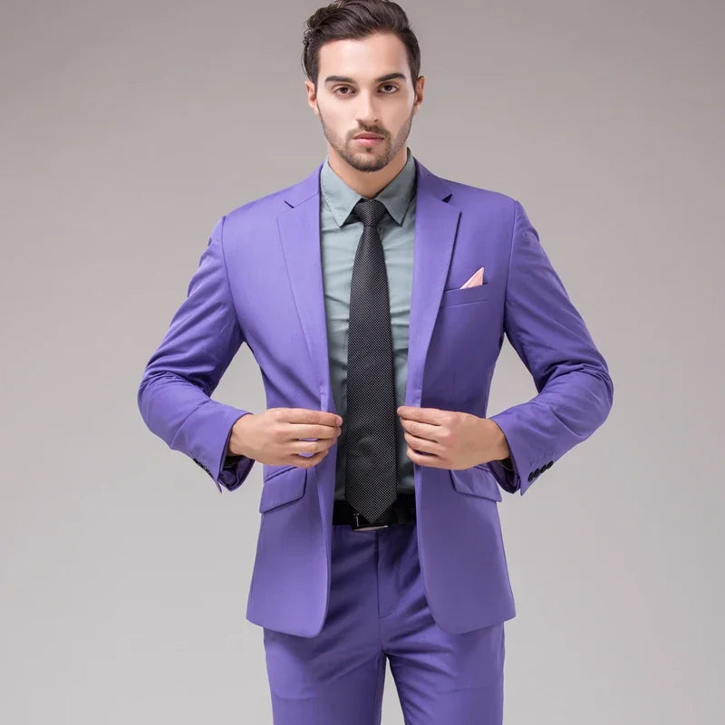 ( Jackets + Pants ) Blazer Trousers Fashion Solid Color Men's Casual Official Office Business Suit Bride's Wedding Dress Party