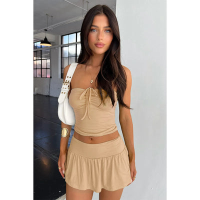 Crop Tank Top 2 Piece Skirt Sets Elegant Luxury Mini Pleated Dress 2024 Summer Clothes Sexy Club Outfit Two Piece Skirt Sets