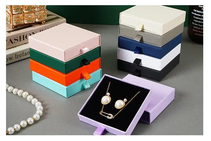 High Garde Jewelry Box Custom Logo Small Drawer Slide Necklace Packaging Boxes Microfiber Suede Gift Bag Product Package Pouches