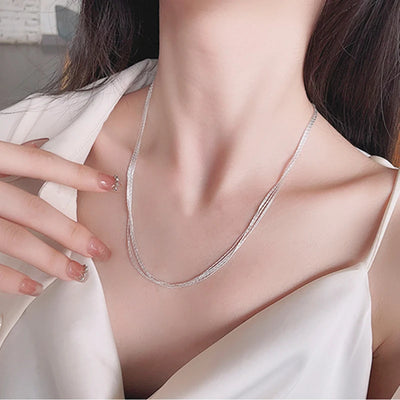 VOJEFEN Authentic 925 Sterling Silver Five-Layer Snake Bone Chain Necklace Luxury Brand Women's Gold Charm Necklace Choker Neck