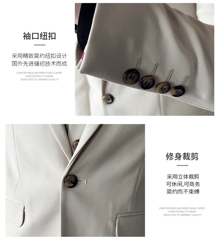 ( Jacket + Vest + Pants ) High -end Brand Official Business Solid Color Casual Suit Three -piece Suit  Groom Wedding Gown Jacket