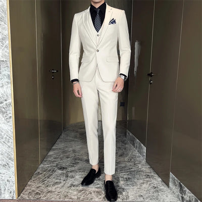 ( Jacket + Vest + Pants ) High -end Brand Official Business Solid Color Casual Suit Three -piece Suit  Groom Wedding Gown Jacket