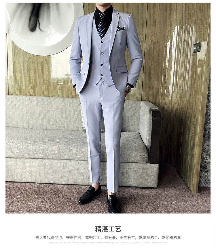 ( Jacket + Vest + Pants ) High -end Brand Official Business Solid Color Casual Suit Three -piece Suit  Groom Wedding Gown Jacket