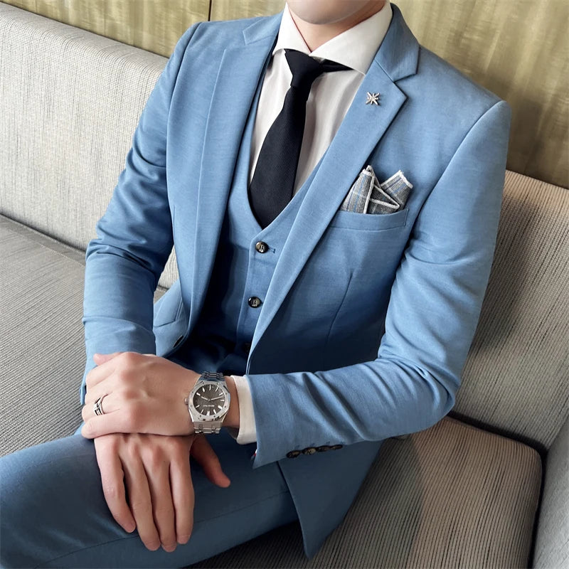 ( Jacket + Vest + Pants ) High -end Brand Official Business Solid Color Casual Suit Three -piece Suit  Groom Wedding Gown Jacket