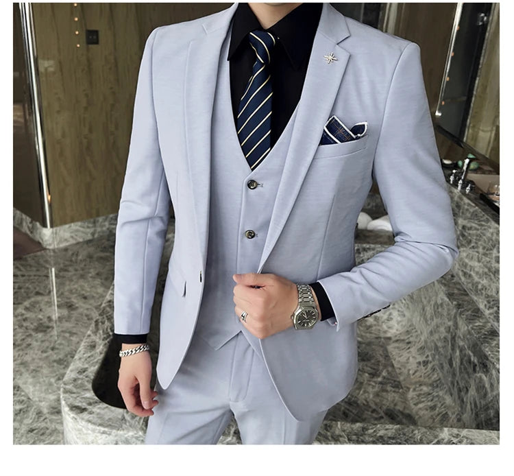 ( Jacket + Vest + Pants ) High -end Brand Official Business Solid Color Casual Suit Three -piece Suit  Groom Wedding Gown Jacket