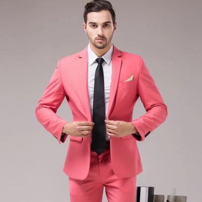 ( Jackets + Pants ) Blazer Trousers Fashion Solid Color Men's Casual Official Office Business Suit Bride's Wedding Dress Party